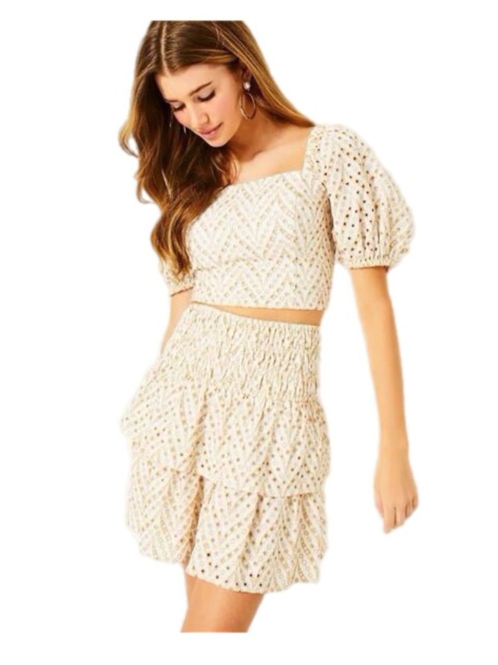 Lilly Pulitzer EYELET SET, SAND BAR MERMAID TAIL METALLIC EYELET top & skirt